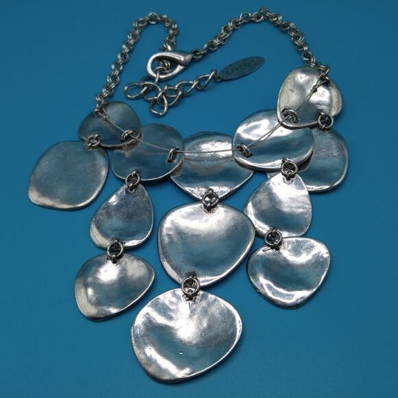 Chico's Hammered Metal Bib Necklace, Silver Tone, 19 1/2 Inches, Reflective - Picture 7 of 7